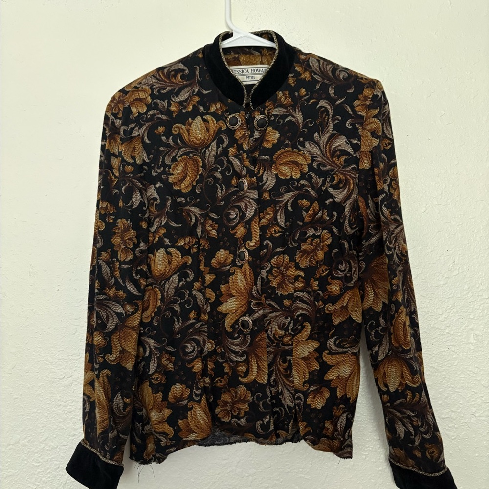 Jessica Howard Black Jacket with Gold Floral Damask